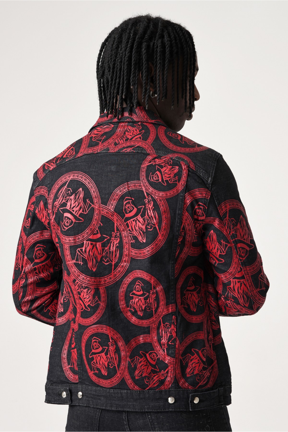 Erkek Denim Ceket - Morato logolu kırmızı desenli - Koyu Gri