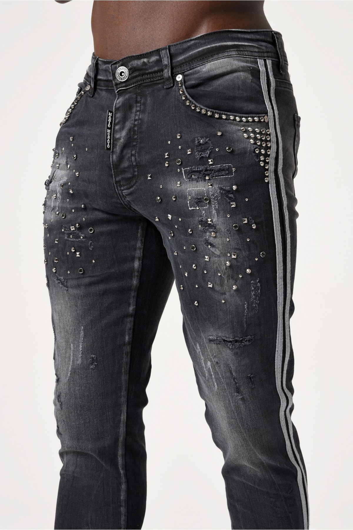 Erkek Denim Pantolon - Erkek Jeans Tek Paça imzalı - Koyu Gri