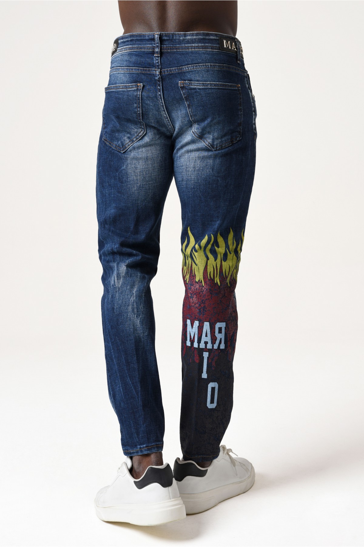 Erkek Denim Pantolon - At desenli Uzun yazılı - Mavi