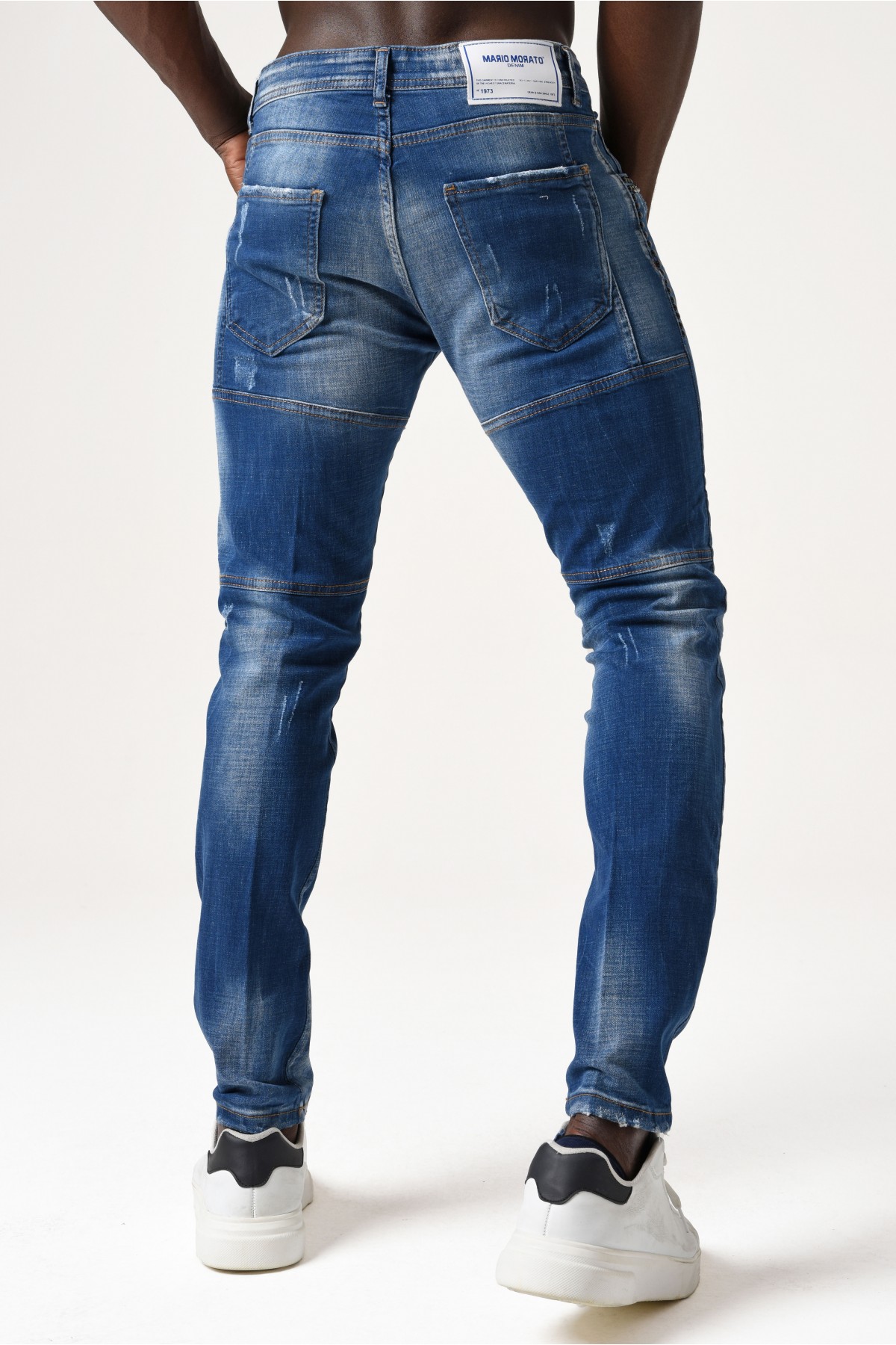 Erkek Denim Pantolon - Parçalı Taşlı - Açık Mavi
