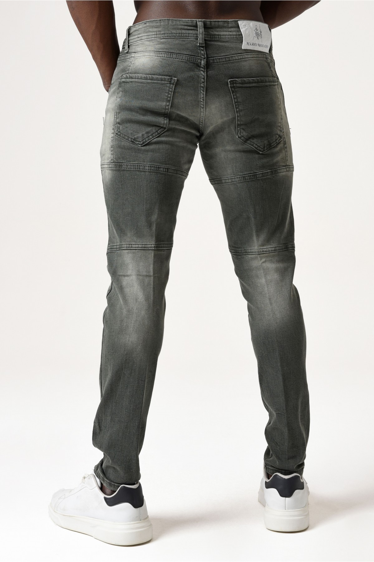 Erkek Denim Pantolon - Parçalı Yırtıklı Model - Koyu Yeşil