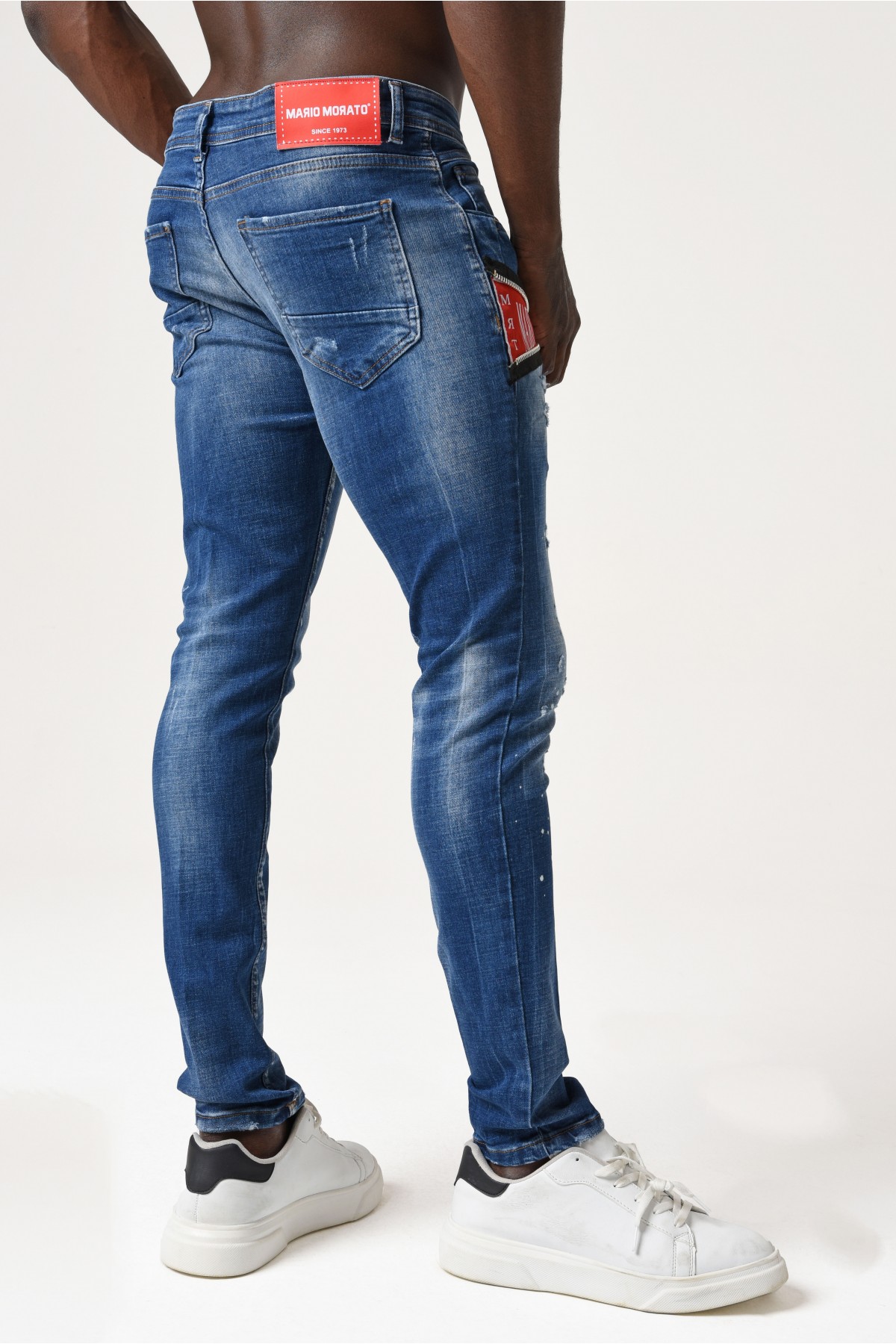 Erkek Denim Pantolon - Üçgen Fermuar Detaylı - Orta Mavi