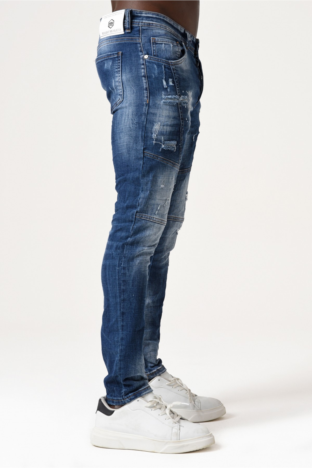 Erkek Denim Pantolon - Parçalı tek fermuar -  orta Mavi