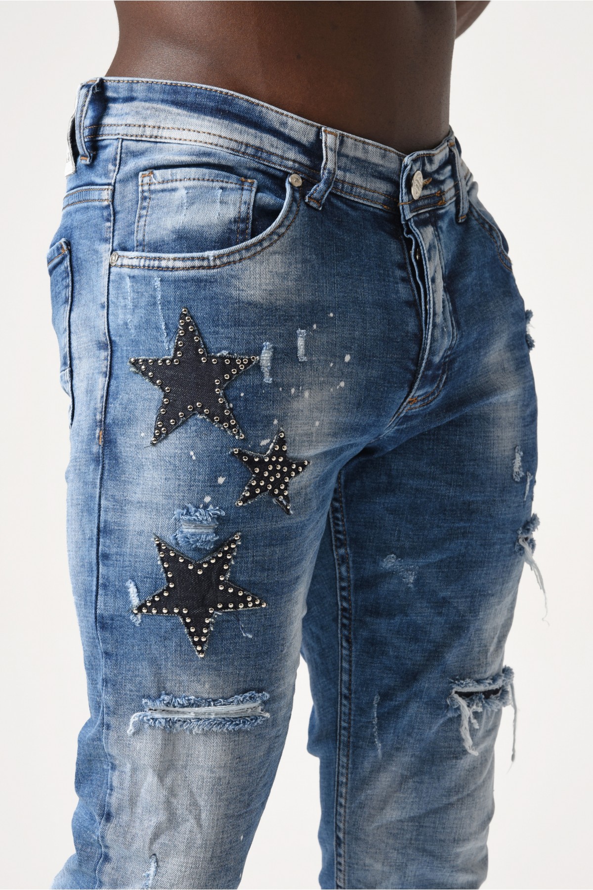 Erkek Denim Pantolon - Taşlı Yıldız detaylı - Mavi