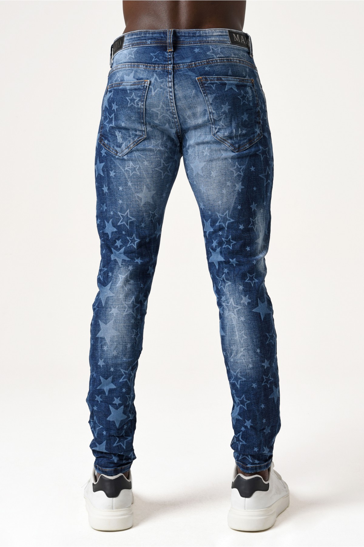Erkek Denim Pantolon - Lazer Yıldızlı - Koyu Mavi